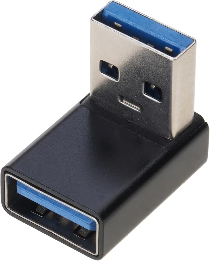 Black 90 Degree Up Down Angled USB 3.0 Male to Female Extension Adapter for Laptop PC - Image 1